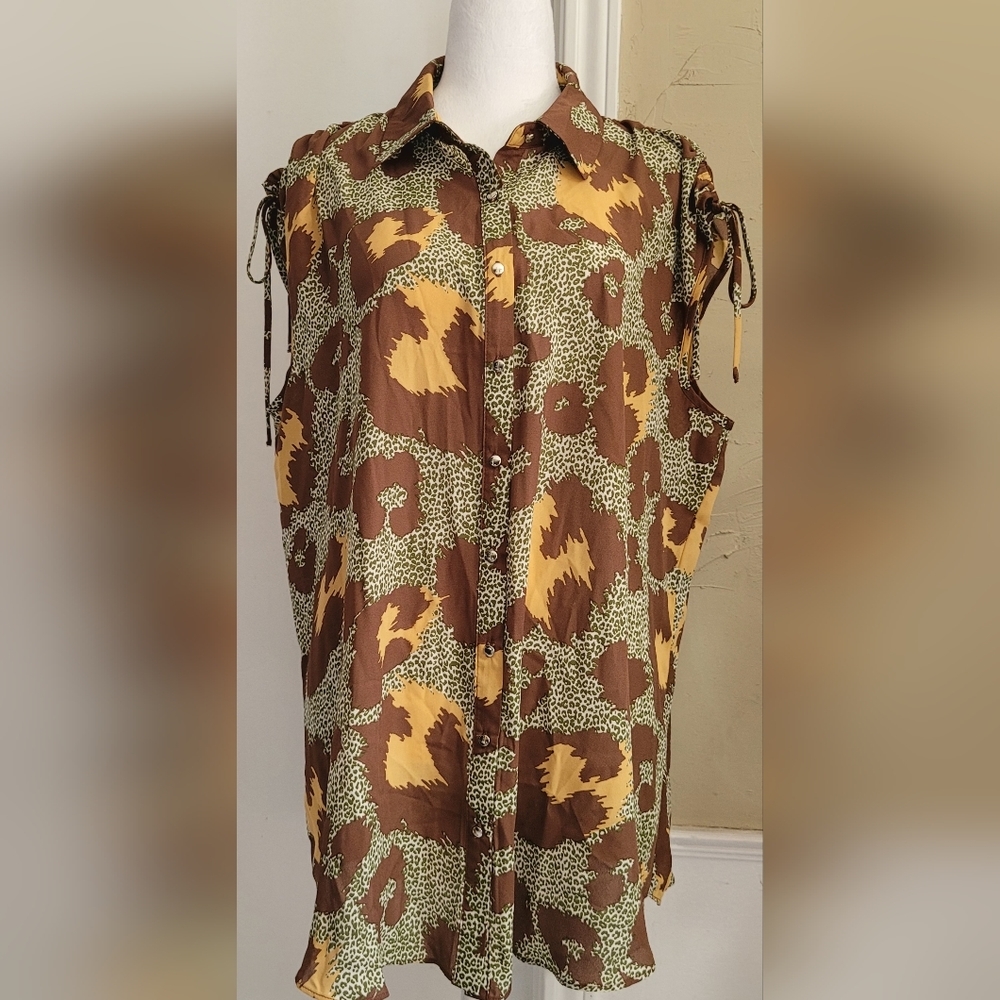Cato Sleeveless Buttondown Blouse Size XL, Brown/Tan Color